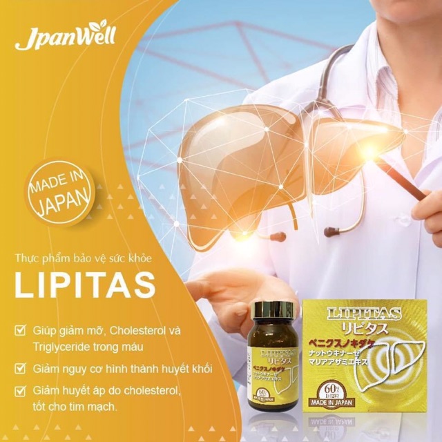 Lipitas JpanWell hộp 60 viên - Viên uống giảm mỡ gan, thải độc gan